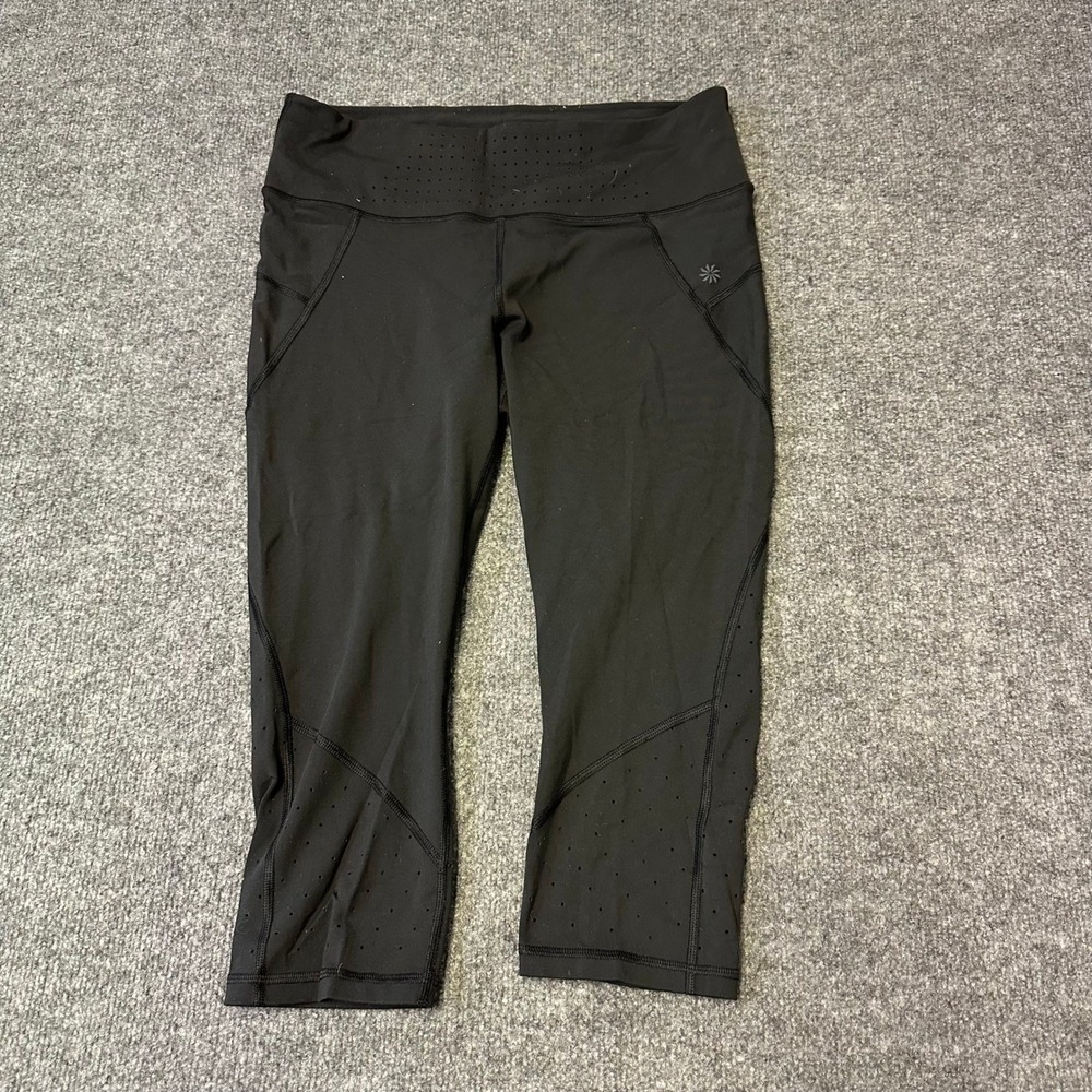 Athleta Leggings Womens Size LP Black Cropped Perforated Performance Yoga Pants